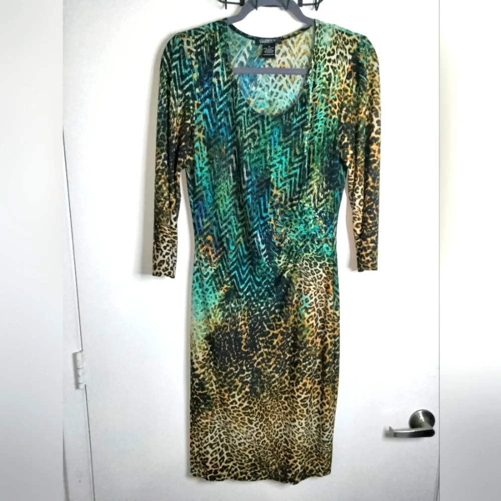 Glamour (Size 8) Multicolored Animal Print Fitted Stretch Sheath Dress